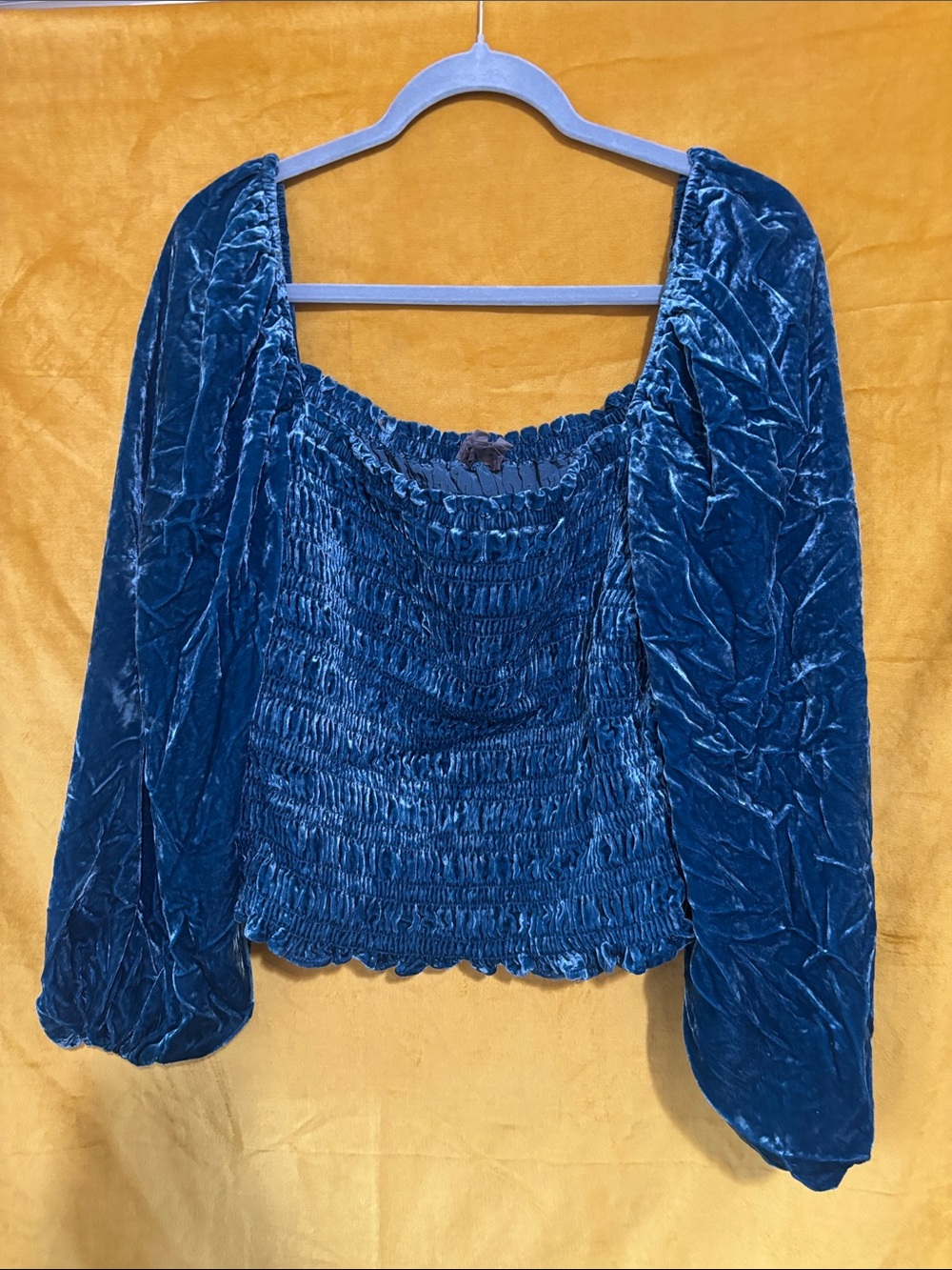 Anthropologie Teal Velvet Smocked Square-Neck Crop Top XL - Picture 4 of 6